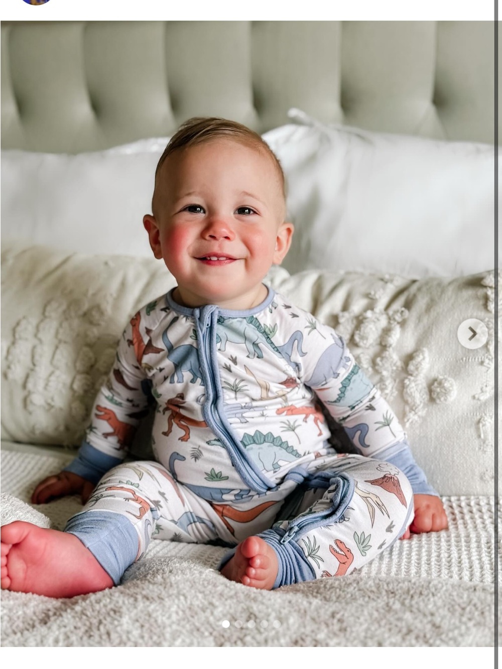 Caden Lane Dino Print Zip One-Piece with Blue Trim